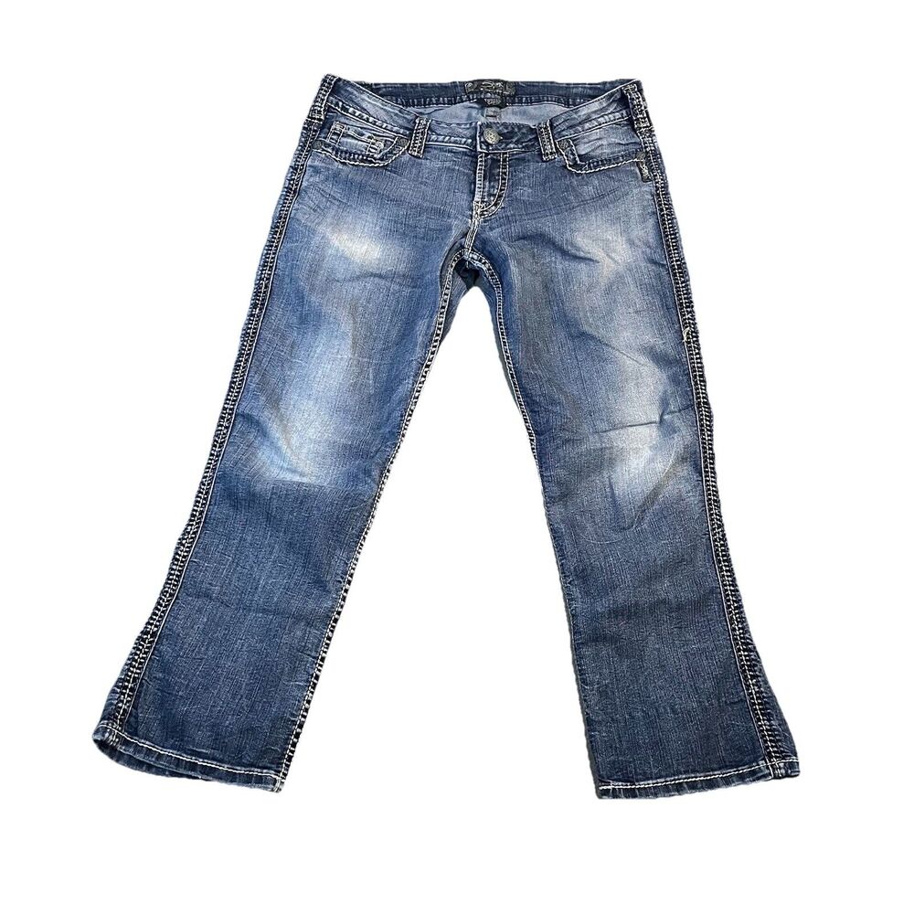 Silver Jeans Twisted Capri Women’s Size W31 Med Wash Stretch Low Rise Denim